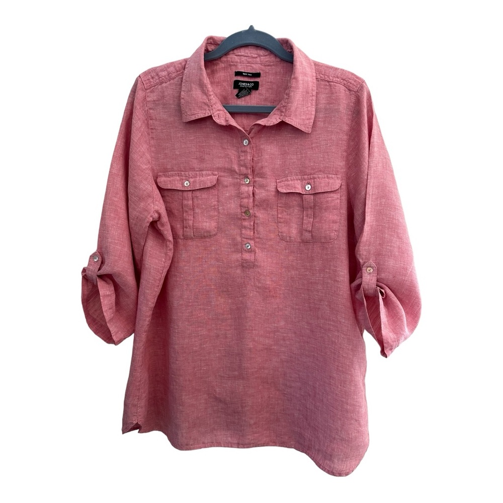 Jones New York Women's 100% Linen Quarter Sleeve Salmon Color Shirt Size XL